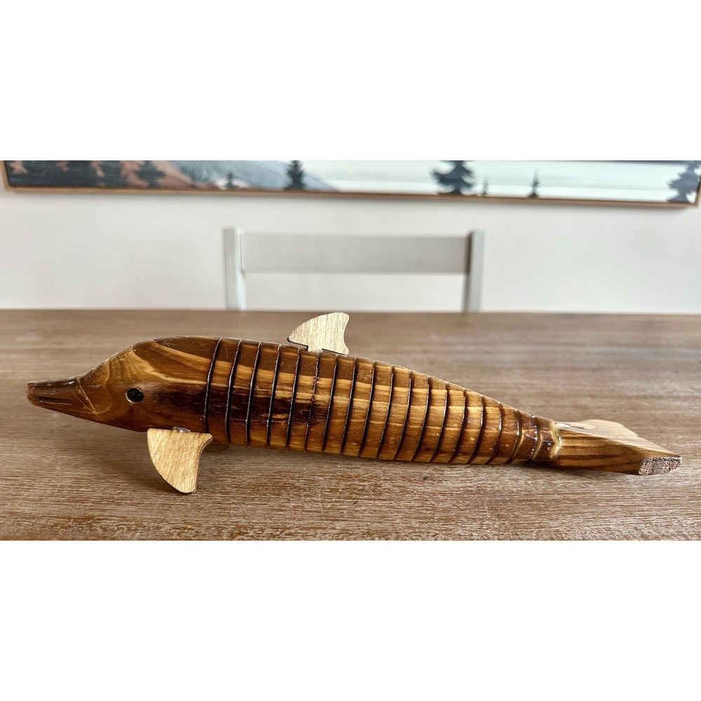 Wood Dolphin Articulated Ocean Fish Theme Handmade Carved Wood Decoration Home